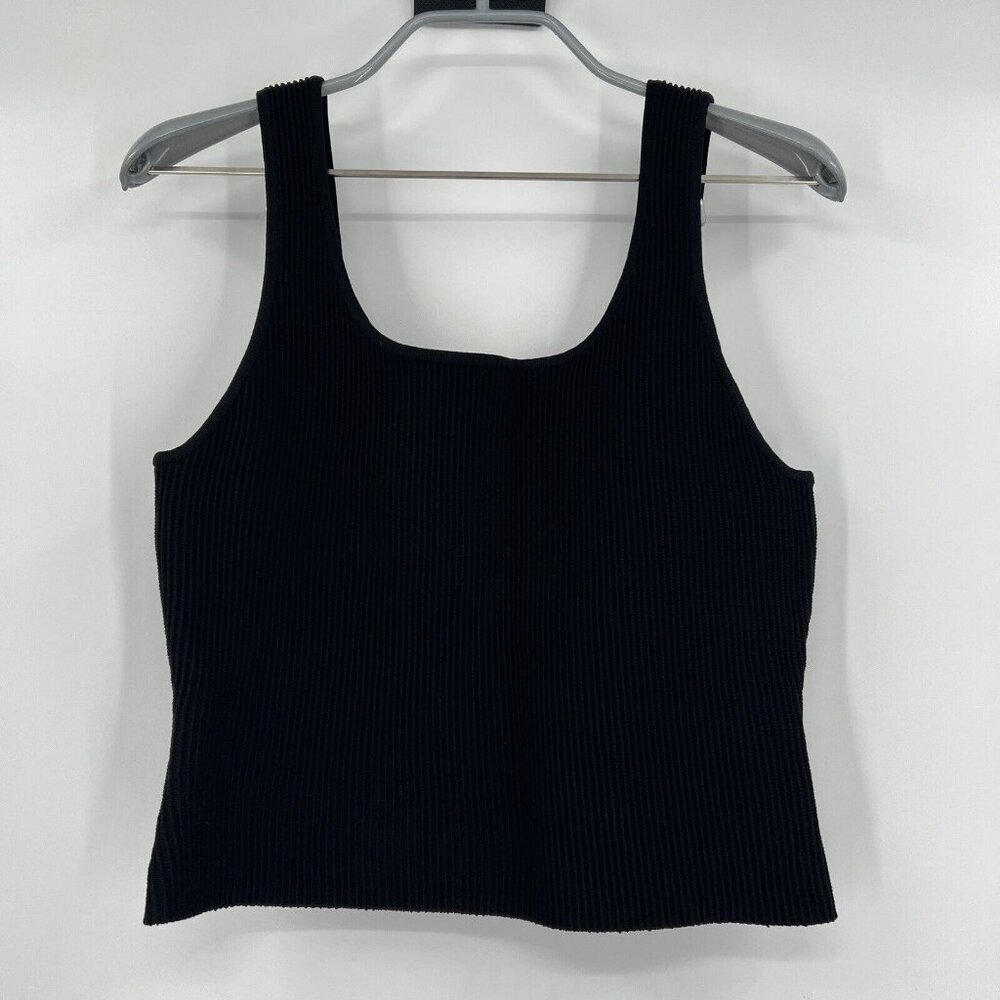 Quince Women's Black Cropped Square Neck Sweater Knit Tank sz L Sleeveless Top